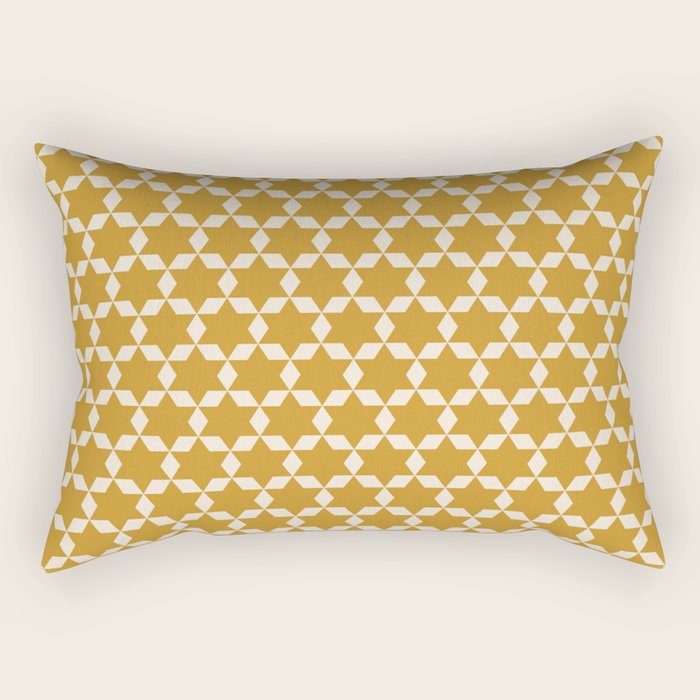 Star Tiles Pattern in Dark Mustard and Cream Rectangular Pillow Gallery Image 1