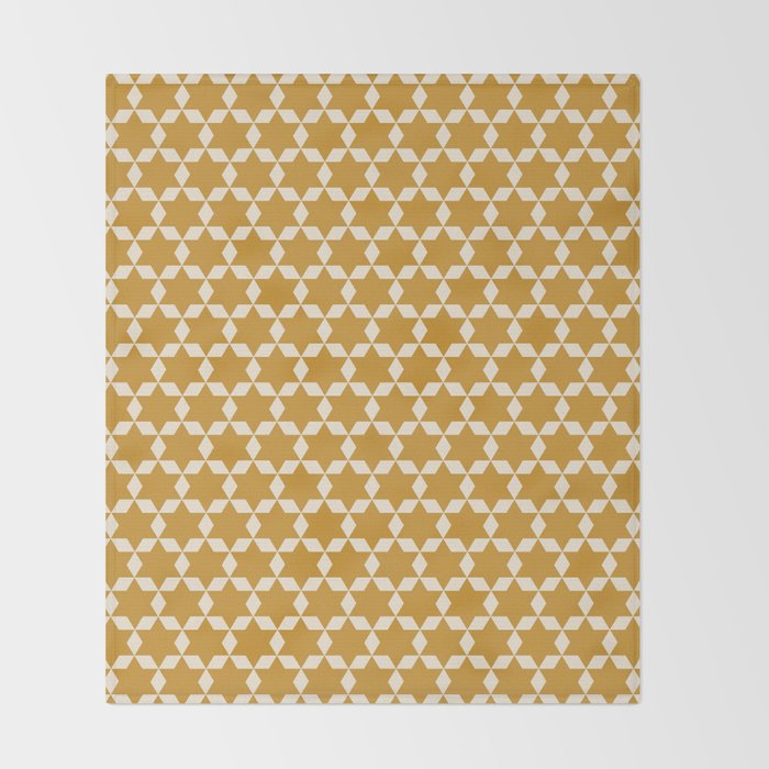 Star Tiles Pattern in Dark Mustard and Cream Throw Blanket Gallery Image 2