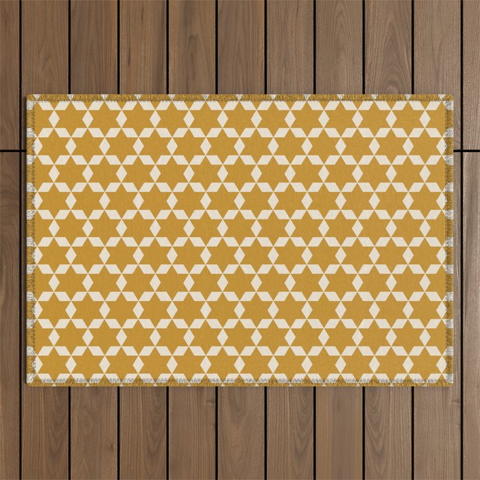 Star Tiles Pattern in Dark Mustard and Cream Outdoor Rug Gallery Image 1