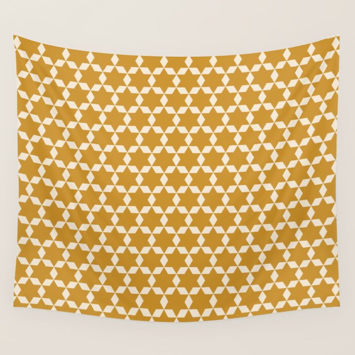 Star Tiles Pattern in Dark Mustard and Cream Wall Tapestry Gallery Image 4
