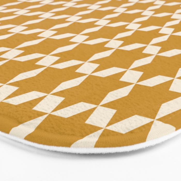 Star Tiles Pattern in Dark Mustard and Cream Bath Mat Gallery Image 3