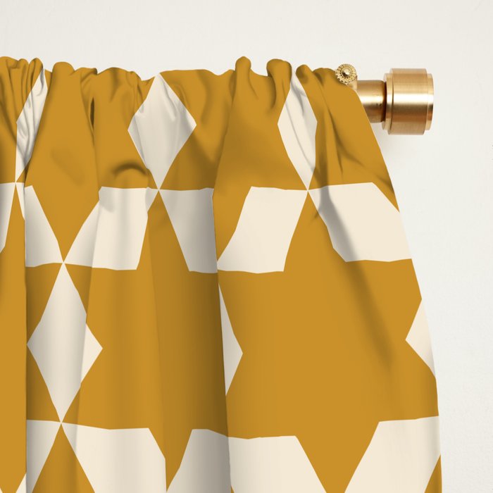 Star Tiles Pattern in Dark Mustard and Cream Window Curtain Gallery Image 2