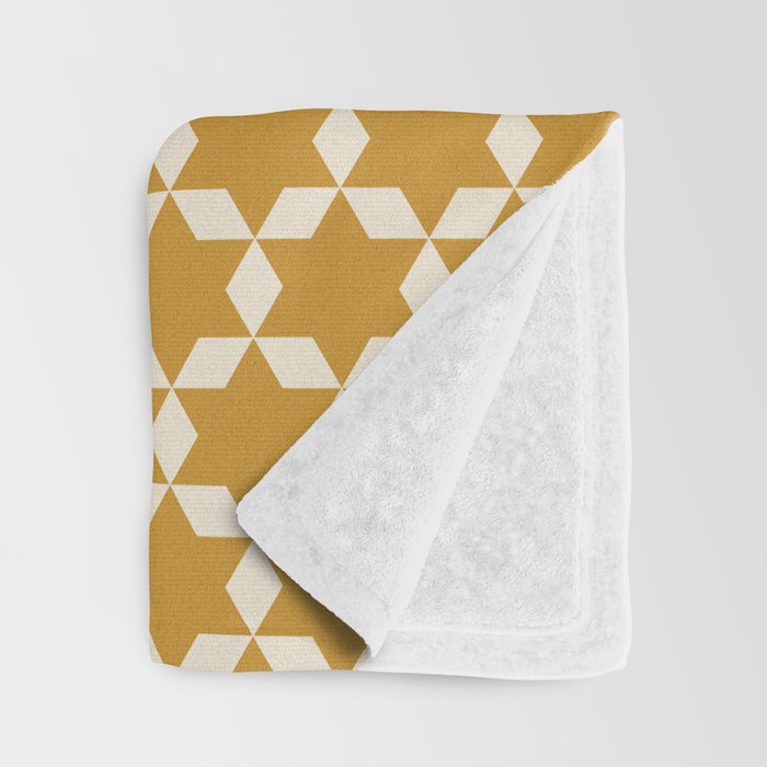 Star Tiles Pattern in Dark Mustard and Cream Throw Blanket Gallery Image 3