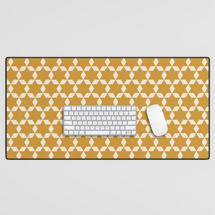 Star Tiles Pattern in Dark Mustard and Cream Desk Mat Gallery Image 1
