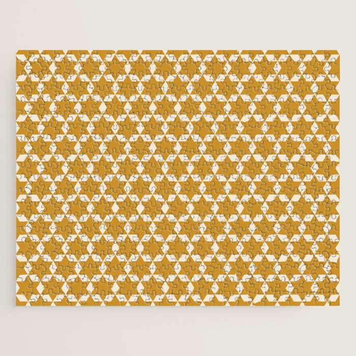 Star Tiles Pattern in Dark Mustard and Cream Jigsaw Puzzle Gallery Image 1