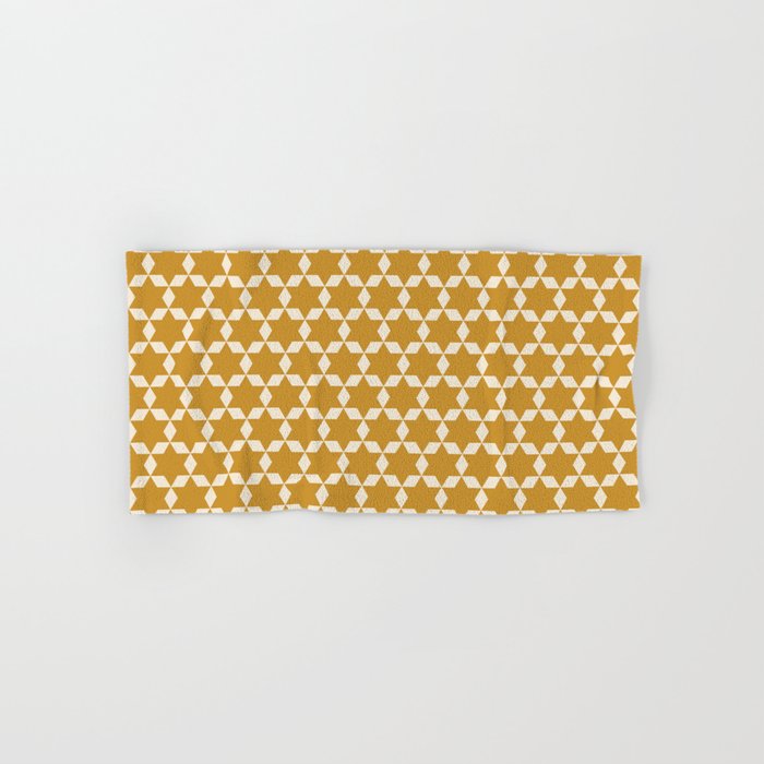 Star Tiles Pattern in Dark Mustard and Cream Bath Towel Gallery Image 1
