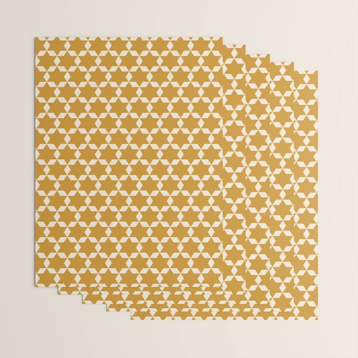 Star Tiles Pattern in Dark Mustard and Cream Wrapping Paper Gallery Image 3