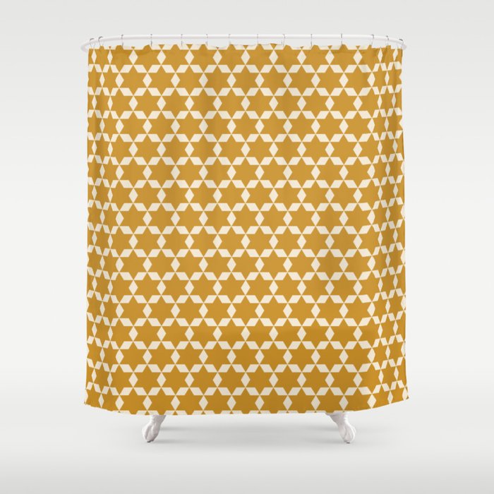 Star Tiles Pattern in Dark Mustard and Cream Shower Curtain Gallery Image 1