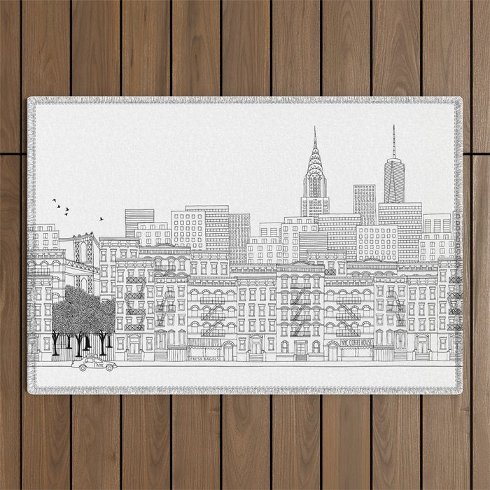 New York Hand Drawn Illustration Outdoor Rug Gallery Image 1