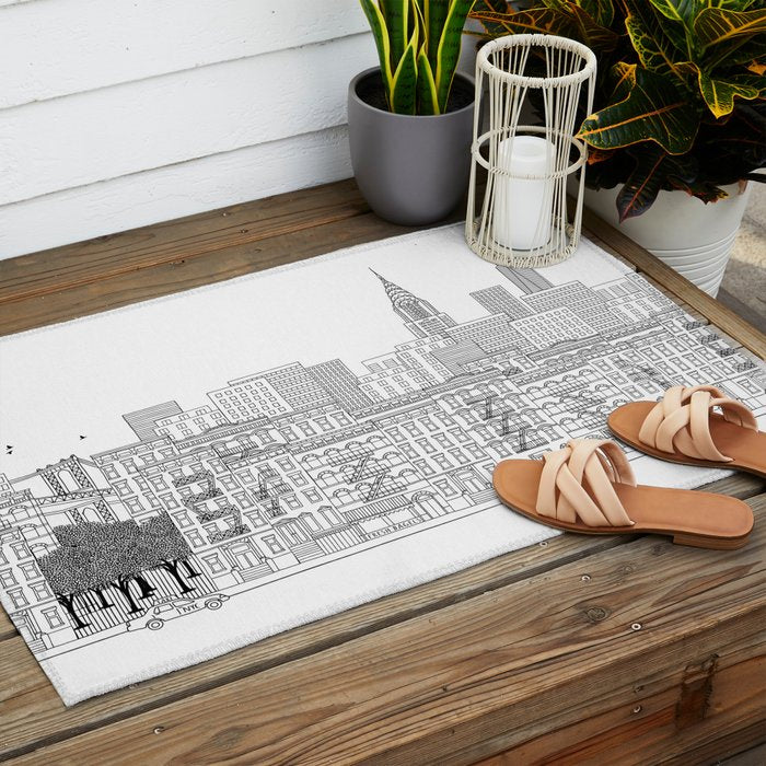 New York Hand Drawn Illustration Outdoor Rug Gallery Image 2