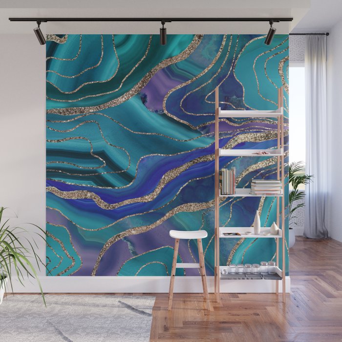 Purple Teal Blue Galaxy Nebula Agate Glitter Glam #1 #marble #decor #art #society6 Wall Mural Gallery Image 1