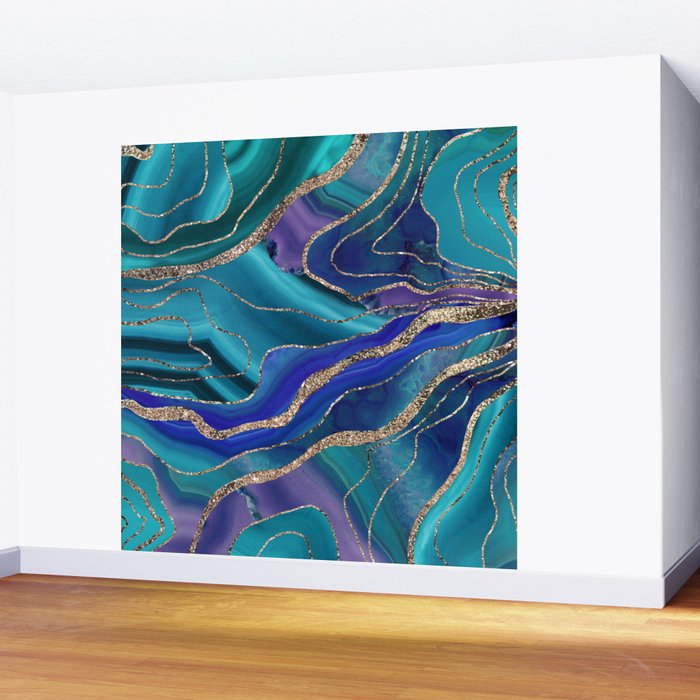 Purple Teal Blue Galaxy Nebula Agate Glitter Glam #1 #marble #decor #art #society6 Wall Mural Gallery Image 2