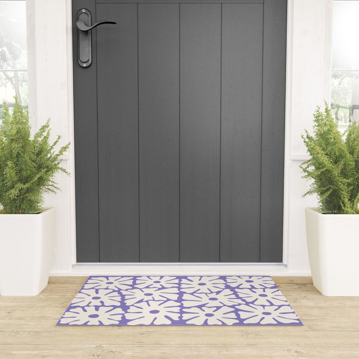 Mid-Century Flowers in Blue & White Welcome Mat Gallery Image 3