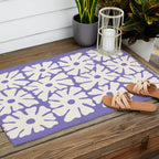 Mid-Century Flowers in Blue & White Outdoor Rug Gallery Image 2
