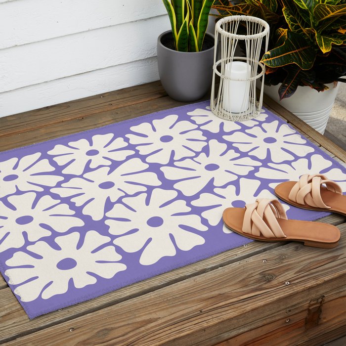 Mid-Century Flowers in Blue & White Outdoor Rug Gallery Image 2