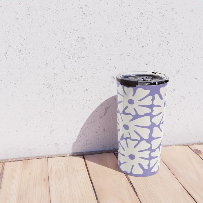 Mid-Century Flowers in Blue & White Travel Mug Gallery Image 4