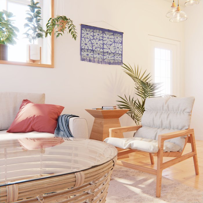 Mid-Century Flowers in Blue & White Wall Hanging Gallery Image 2