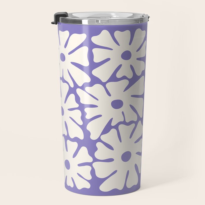 Mid-Century Flowers in Blue & White Travel Mug Gallery Image 3