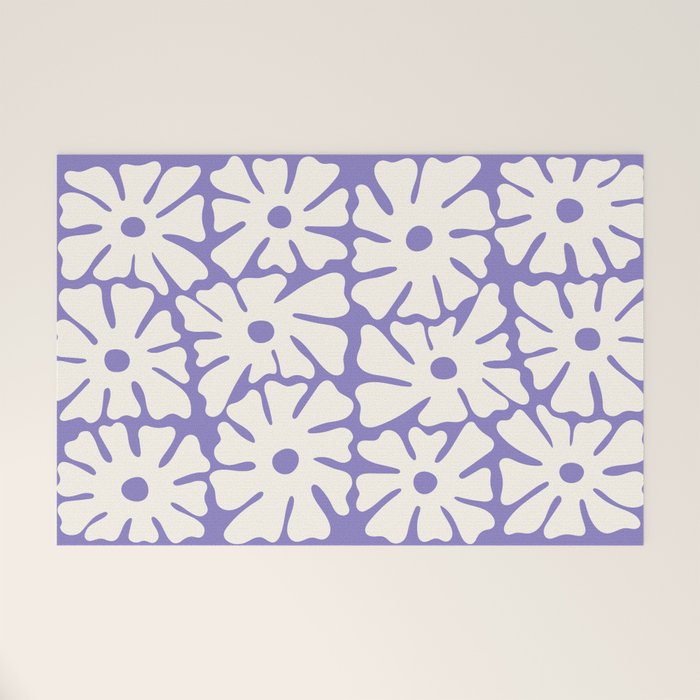 Mid-Century Flowers in Blue & White Welcome Mat Gallery Image 1