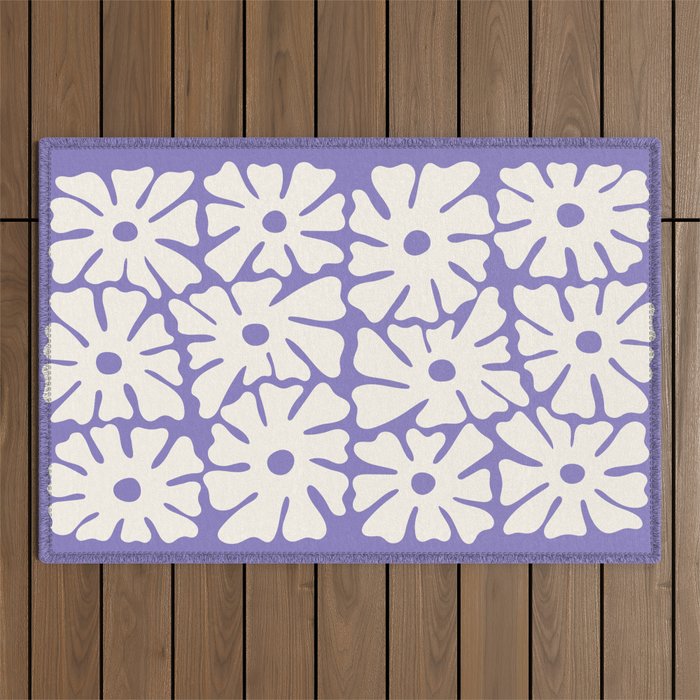Mid-Century Flowers in Blue & White Outdoor Rug Gallery Image 1