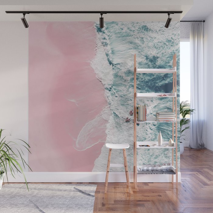 Aerial Ocean Print - Beach - Pink Sand - Wave - Original Sea of Love - Travel Photography  Wall Mural Gallery Image 1