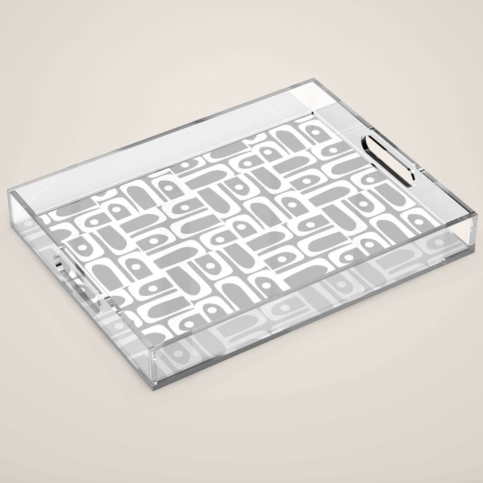 Mid Century Modern Geometric Abstract Minimalist Piquet Multi Pattern in Gray and White Acrylic Tray Gallery Image 1