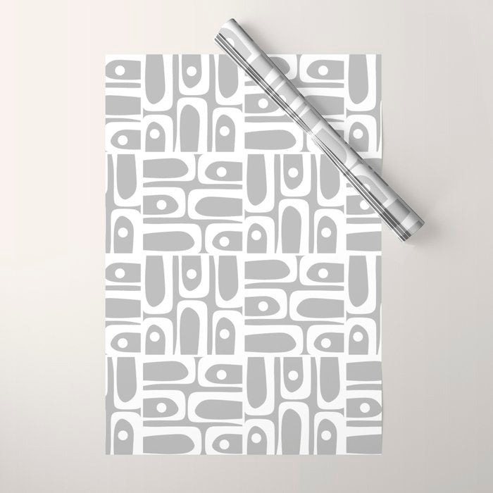 Mid Century Modern Geometric Abstract Minimalist Piquet Multi Pattern in Gray and White Wrapping Paper Gallery Image 1