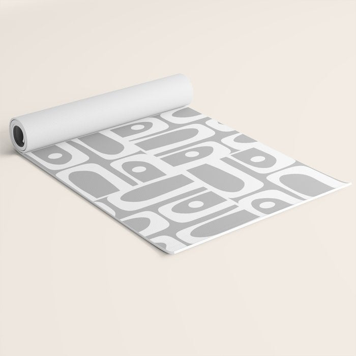 Mid Century Modern Geometric Abstract Minimalist Piquet Multi Pattern in Gray and White Yoga Mat Gallery Image 2