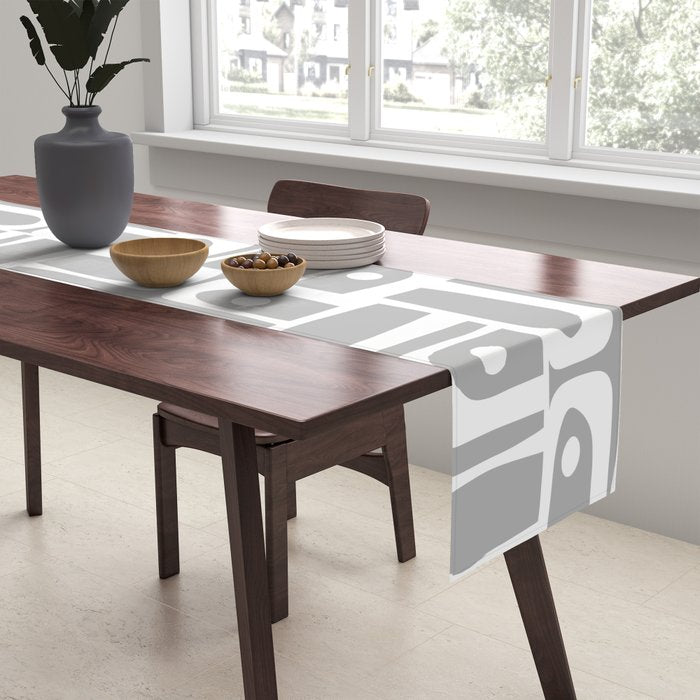 Mid Century Modern Geometric Abstract Minimalist Piquet Multi Pattern in Gray and White Table Runner Gallery Image 2