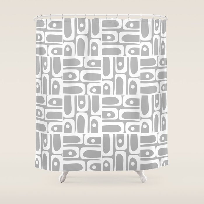 Mid Century Modern Geometric Abstract Minimalist Piquet Multi Pattern in Gray and White Shower Curtain Gallery Image 1