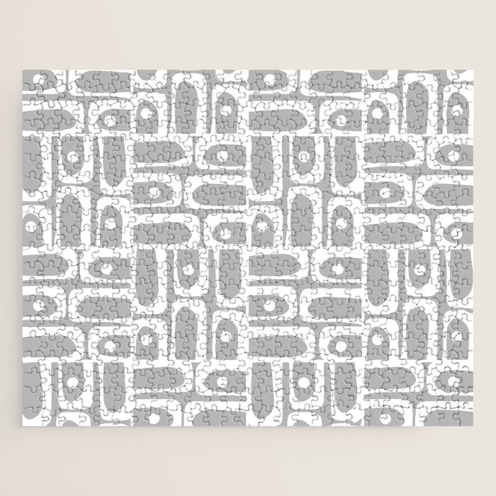 Mid Century Modern Geometric Abstract Minimalist Piquet Multi Pattern in Gray and White Jigsaw Puzzle Gallery Image 1