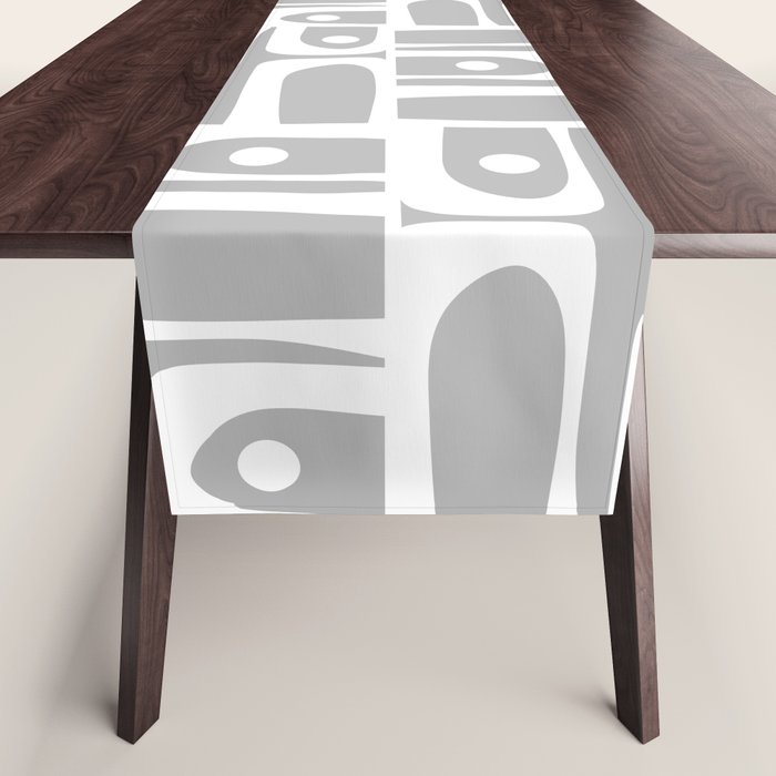 Mid Century Modern Geometric Abstract Minimalist Piquet Multi Pattern in Gray and White Table Runner Gallery Image 1