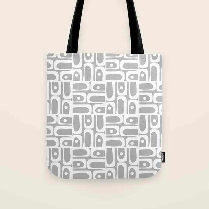 Mid Century Modern Geometric Abstract Minimalist Piquet Multi Pattern in Gray and White Tote Bag Gallery Image 1