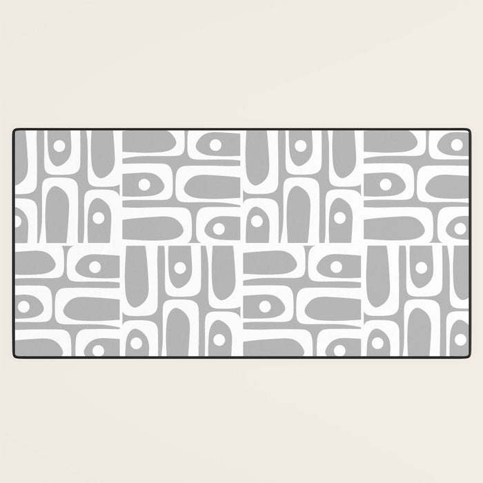 Mid Century Modern Geometric Abstract Minimalist Piquet Multi Pattern in Gray and White Desk Mat Gallery Image 3
