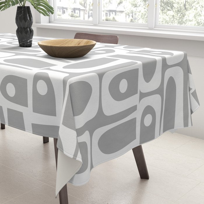 Mid Century Modern Geometric Abstract Minimalist Piquet Multi Pattern in Gray and White Tablecloth Gallery Image 3