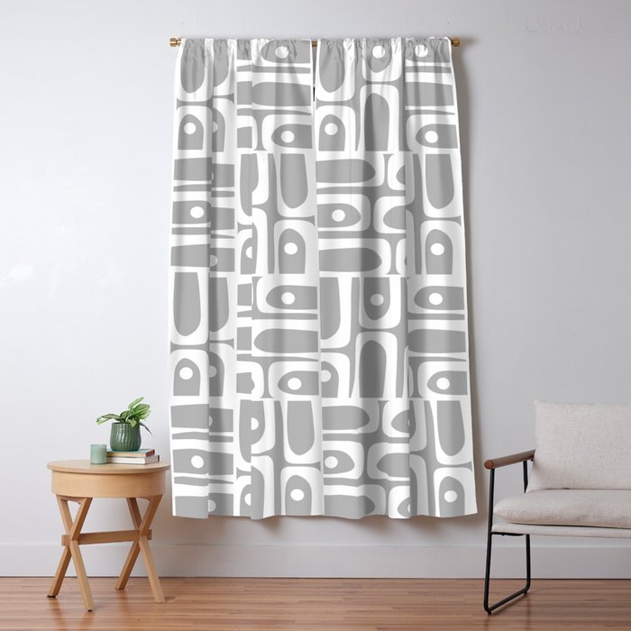 Mid Century Modern Geometric Abstract Minimalist Piquet Multi Pattern in Gray and White Window Curtain Gallery Image 1