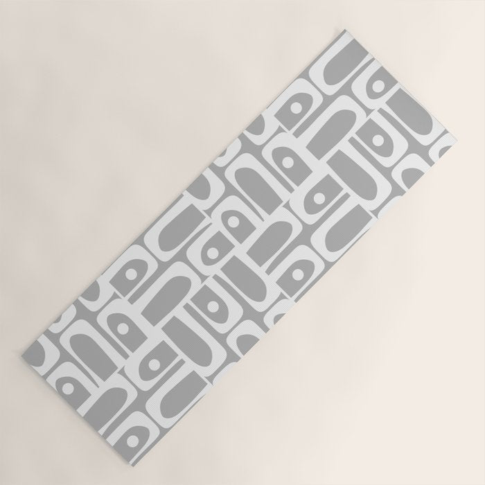 Mid Century Modern Geometric Abstract Minimalist Piquet Multi Pattern in Gray and White Yoga Mat Gallery Image 1