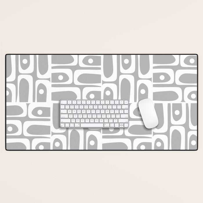 Mid Century Modern Geometric Abstract Minimalist Piquet Multi Pattern in Gray and White Desk Mat Gallery Image 1
