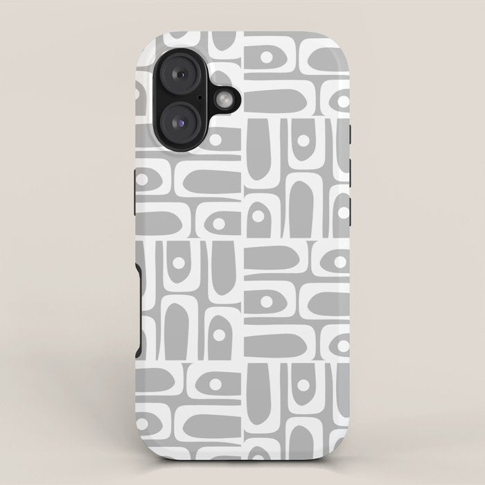 Mid Century Modern Geometric Abstract Minimalist Piquet Multi Pattern in Gray and White iPhone Case Gallery Image 1