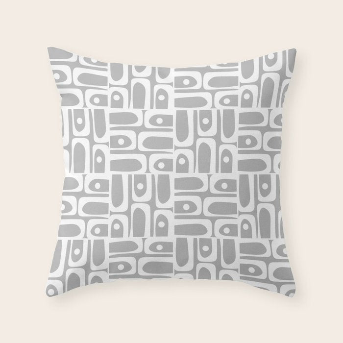 Mid Century Modern Geometric Abstract Minimalist Piquet Multi Pattern in Gray and White Throw Pillow Gallery Image 6