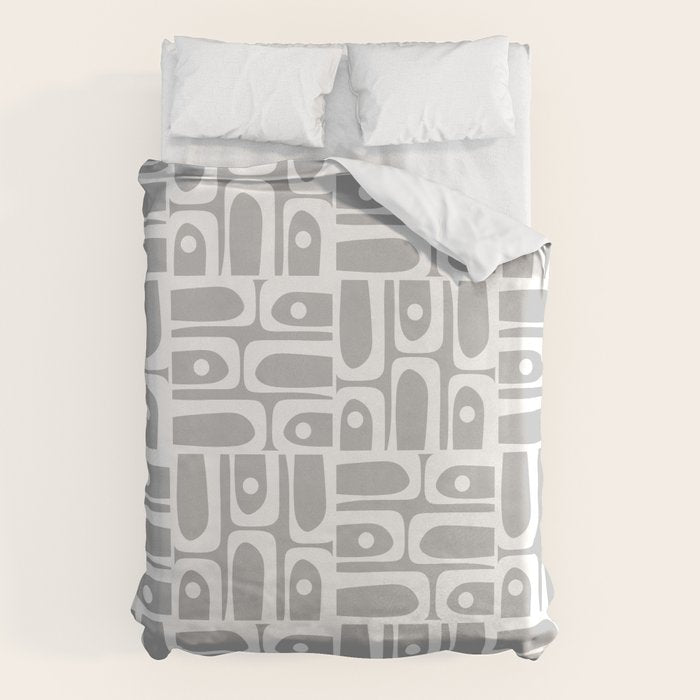 Mid Century Modern Geometric Abstract Minimalist Piquet Multi Pattern in Gray and White Duvet Cover Gallery Image 6