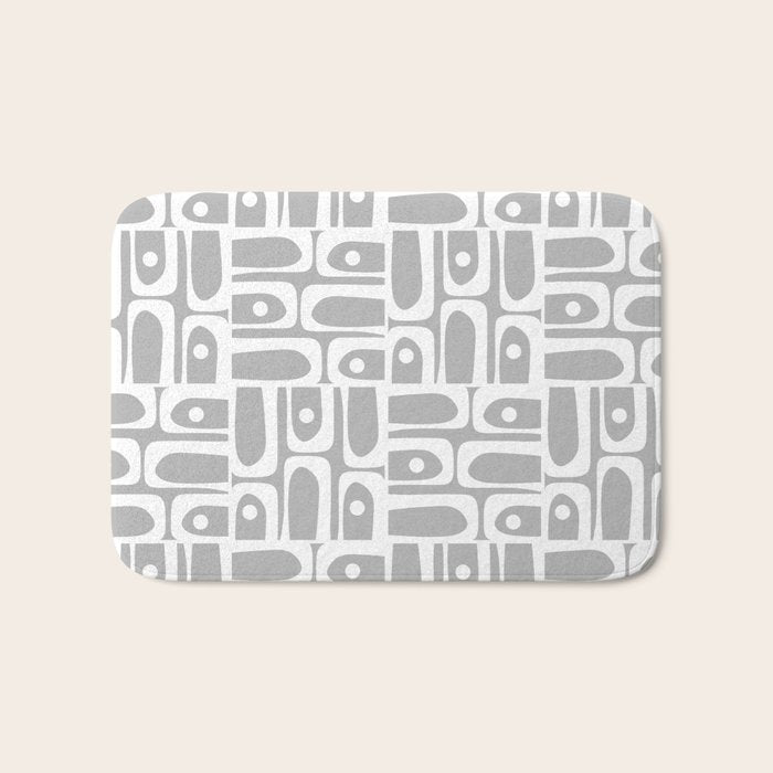 Mid Century Modern Geometric Abstract Minimalist Piquet Multi Pattern in Gray and White Bath Mat Gallery Image 1