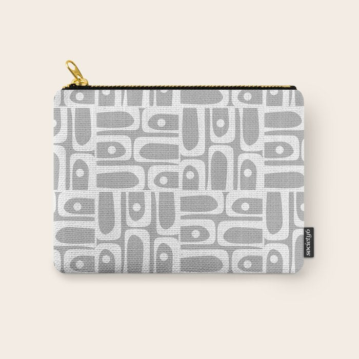 Mid Century Modern Geometric Abstract Minimalist Piquet Multi Pattern in Gray and White Carry All Pouch Gallery Image 1