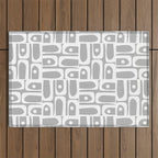 Mid Century Modern Geometric Abstract Minimalist Piquet Multi Pattern in Gray and White Outdoor Rug Gallery Image 1