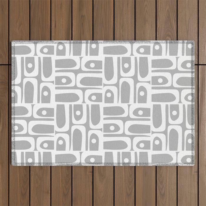 Mid Century Modern Geometric Abstract Minimalist Piquet Multi Pattern in Gray and White Outdoor Rug Gallery Image 1