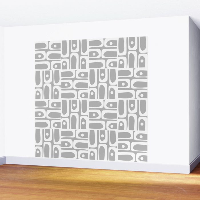 Mid Century Modern Geometric Abstract Minimalist Piquet Multi Pattern in Gray and White Wall Mural Gallery Image 2