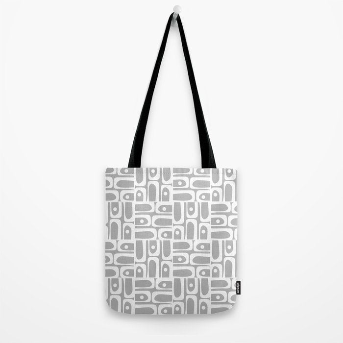 Mid Century Modern Geometric Abstract Minimalist Piquet Multi Pattern in Gray and White Tote Bag Gallery Image 2