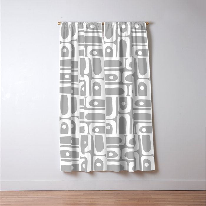 Mid Century Modern Geometric Abstract Minimalist Piquet Multi Pattern in Gray and White Window Curtain Gallery Image 3