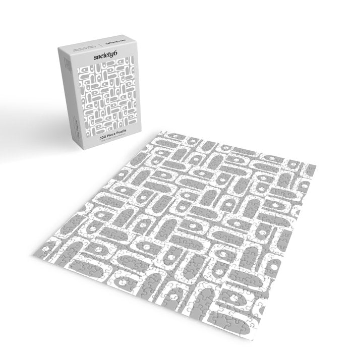 Mid Century Modern Geometric Abstract Minimalist Piquet Multi Pattern in Gray and White Jigsaw Puzzle Gallery Image 2