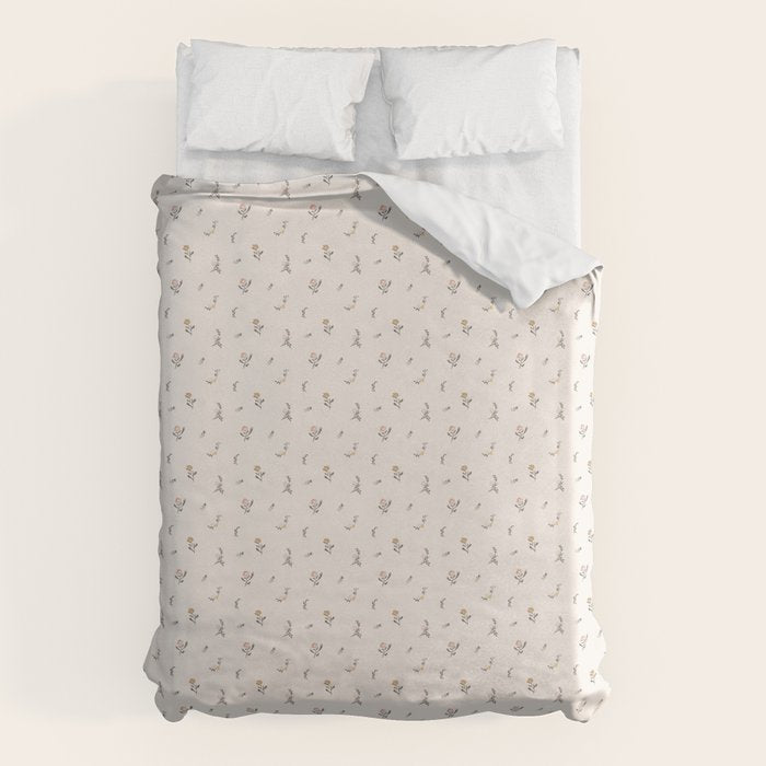 Sweet Pea Ditsy Floral - Pink, Charcoal, Mustard, Sage Duvet Cover Gallery Image 6